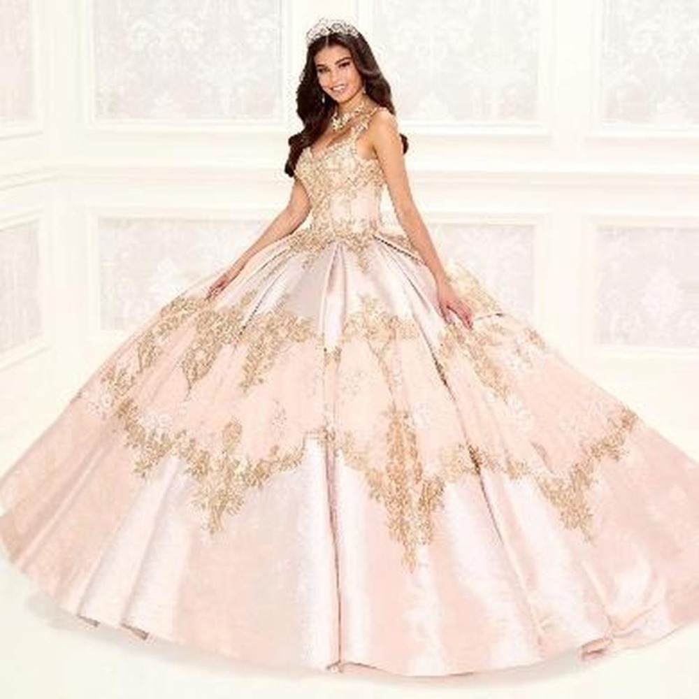 PRINCESA BY ARIANA VARA PR30085 Pink Gold Quinceanera Victorian Ballgown Size 14